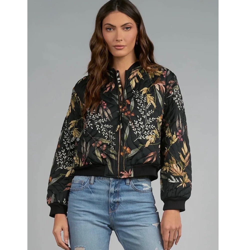 Elan Olive Leaf Bomber Jacket | Medium